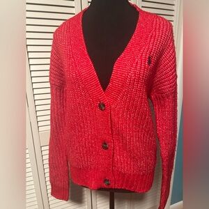Red U.S. Polo Assn. Thick-Knit Cardigan with Buttons, size Small